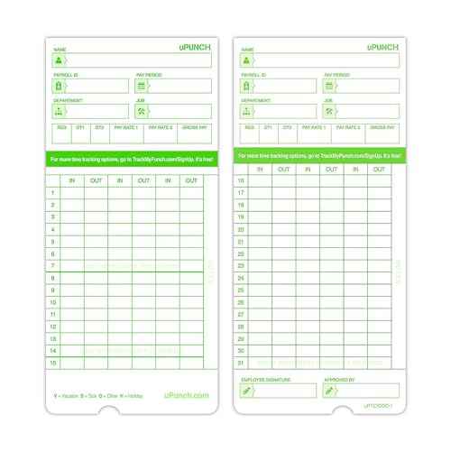 100 uPunch Time Cards for HN3000