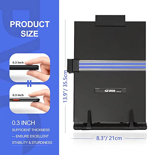 Adjustable Desktop Document Holder Stand with Paper Clip Line Guide - Black Metal, 2 Pack