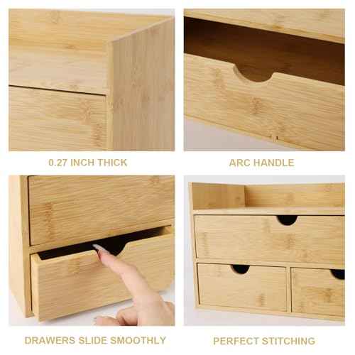 Bamboo Desk Organizer With Drawers Countertop Drawers 3 Drawers Counter Storage Box Corner Desk Organizer for Home Office No Assembly Required