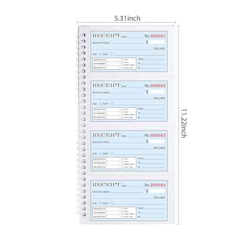 Zzrywuty Money and Rent Receipt Book with Cardboard Insert,2-Part Carbonless,5.3¡±x11.2¡± Spiral Bound,200 Sets per Book,4 Receipts per Page for Office Supplier,Rent and Cash Transaction