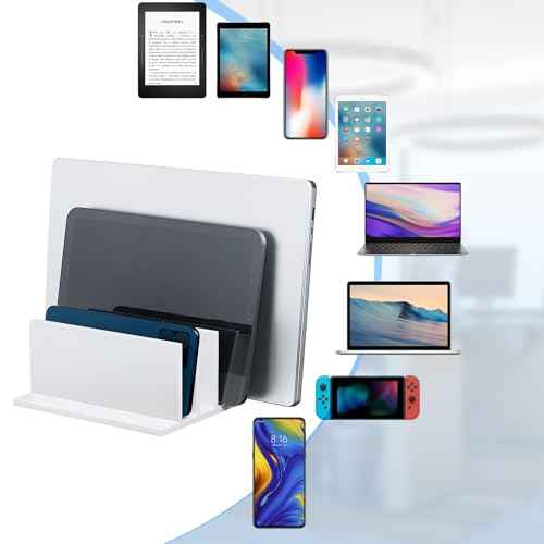 Frienda 4-Compartment Acrylic Vertical Laptop Stand, Can Accommodate with a Thickness of Less Than 2 cm, Fits Most Laptop(2 Pcs,White)