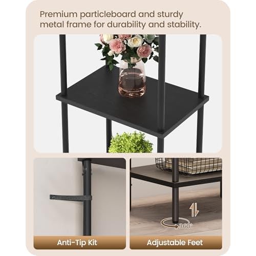 Display Shelf with Light, 5-Tier Shelf Lamp, Corner Floor Lamp with Shelves, Dimmable LED Floor Lamp for Living Room with Remote and Foot Control, 3CCT, Timer, Standing Lamp, Corner Bookshelf B52LD05