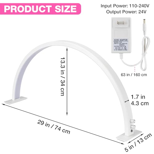 Noverlife 29in Half Moon Light for Nail Desk, 35W 2520 Lumen Manicure Nail Tech Lamp 3 Color Led Lash Light Tattoo Light, 3000k-6000k Stepless Dimming Brightness for Eyelash Beauty Spa Salon