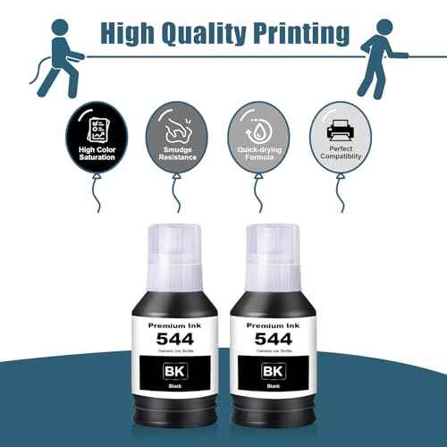 T544 Black Ink Bottle Refill, Replacement for 544 Ink Compatible T544120 Ink Cartridge Black Work for L3110 L5190 L3210 L5290 L3150 L3250 Printers (2 Pack)