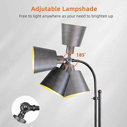 Floor Lamp, Industrial Floor Lamps for Living Rooms & Bedrooms - Rustic Farmhouse Reading Lamp Standing, Adjustable Metal Heads Indoor Task Lighting for Living Room Office Home D?cor (Rustic Black)