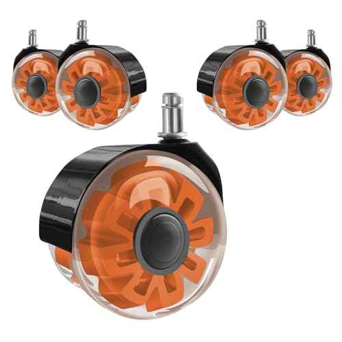 Hirate Office Chair Caster Wheels Heavy Duty(Set of 5), 3¡± Dual Ball Roller Furniture Chair Casters Replacement Mute Rolling for Hardwood Floors & Carpet Universal Fit 7/16" x 7/8", Orange