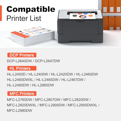 v4ink Compatible TN830XL Toner Cartridge Ink for Brother HL-L2460DW Printer Replacement for TN830XL TN830 TN-830 Toner Set for DCP-L2640DW HL-L2405W HL-L2400D MFC-L2820DW HL-L2480DW Printer (2 Black)
