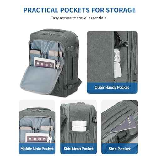 WANDF Expandable Travel Backpack For Spirit Airlines Personal Item Bag 18x14x8 with Wet Pocket, 17 Inch Laptop Backpack for Men£¨Grey£©