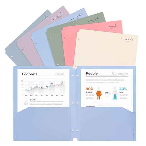 H4D Plastic Folders with Pockets, Fit for 3 Ring Binder, Letter Size, Pastel Colors, 6 Pack
