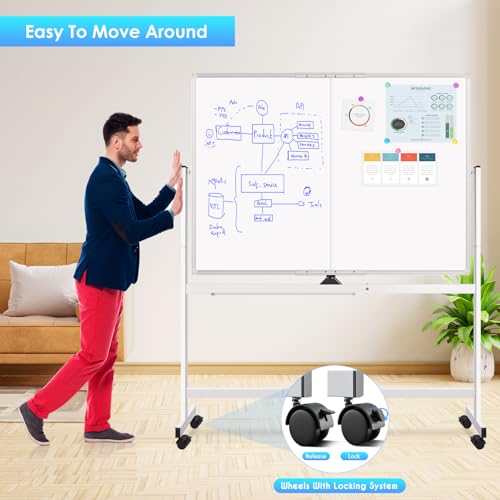 Maxtek Silver 48x36 Inch Double-Sided Magnetic Rolling Whiteboard on Wheels