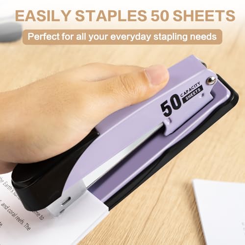 Deli Heavy Duty Stapler Purple with 2000 Staples & Remover, 50 Sheet Capacity