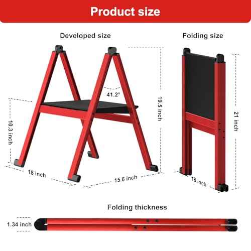 Folding Step Stool,Aluminum Ultra Thin Stool,400 Lbs Capacity Heavy Duty with Anti-Slip Sturdy and Wide Pedal,Closet Step Ladder for Home,Kitchen,Office and Dorm Bed (Red)