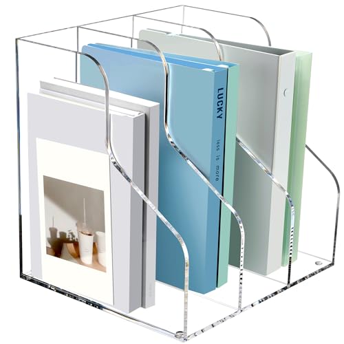 3 Slots Acrylic Magazine Holder, Desktop File Sorter Organizer Rack Bookshelf, Workspace Sorters Office Desk Accessories Organization Storage Stand, Clear