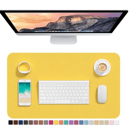 Yellow PU Leather Desk Mat 23.6 x 13.8 Inches Waterproof Non-Slip Office Pad