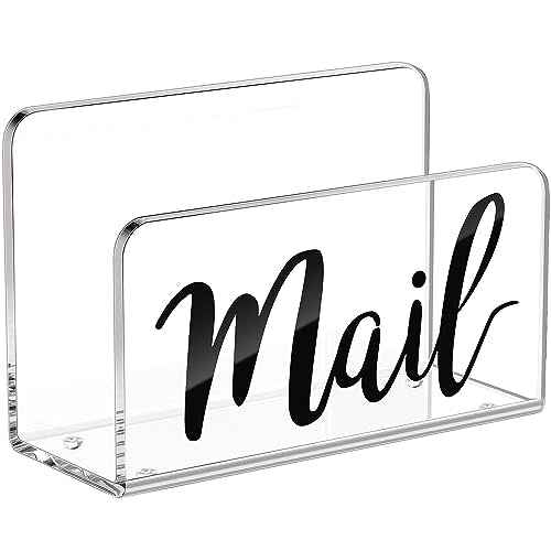 KTRIO Acrylic Mail Holder, Clear Sorter, Organizer Countertop, Print Script Letter Holder for Desk, Envelope Stand for Home Office School