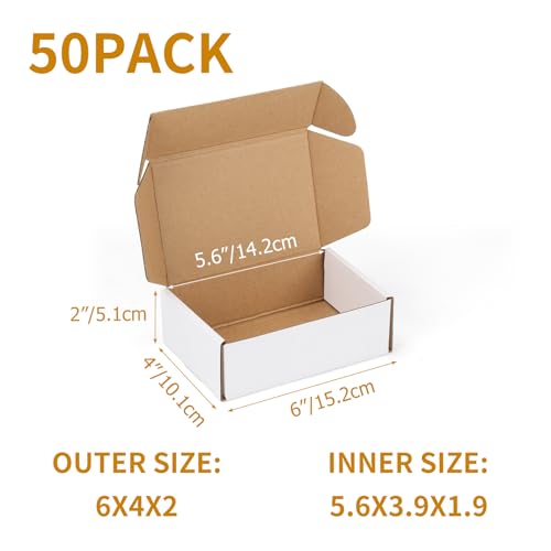 PHAREGE 50 Pack Small Shipping Boxes 6x4x2 Inch White Mailer Boxes