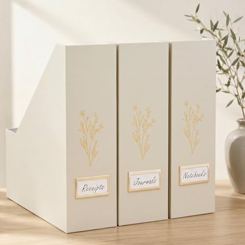 Beige Magazine Holder Set of 3 - Stylish Desk File Organizers by ZICOTO