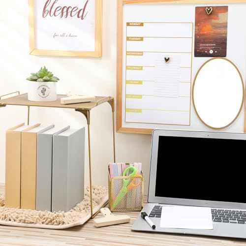 TecUnite Locker Accessories Kit - Magnetic Whiteboard, Shelf, Course Schedule, Mirror, Pen Holder, Dry Erase Pen, Rug, Clips, Light String - 14 Pcs Locker Decorations & Organizer(Gold,Heart Style)