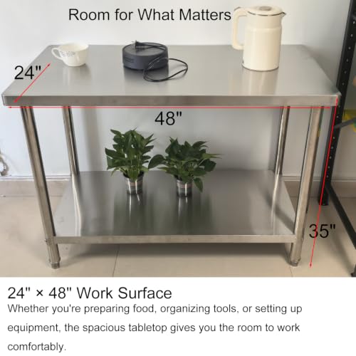 Stainless Steel 24 x 48 Inch Heavy-Duty Prep Table with Undershelf – Reinforced Kitchen Work Table