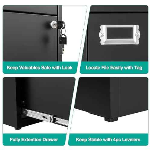 SISESOL 2 Drawer File Cabinet with Lock,Narrow Vertical Filing Cabinet,Under Desk File Cabinets,Black Metal File Cabinets for Home Office,Fit Letter/A4/Legal Size File,Easy Assembly