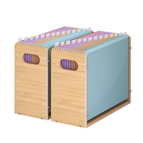 Sbanmao Acrylic & Bamboo Wall File Organizer Set of 2 - Letter Size, Rectangular, Portable Handles