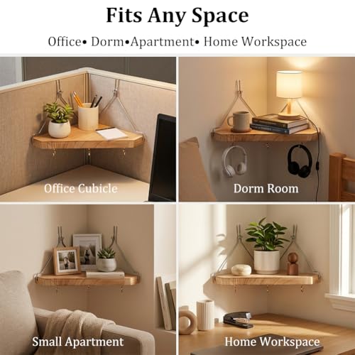 Fabric Corner Shelf with Hooks for Cubicles Office Dorm Apartment Storage