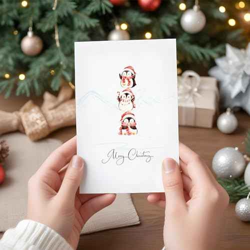 24 Pack Christmas Cards Bulk with Envelopes & Stickers, Watercolor Merry Christmas Card Blank Holiday New Years Cards 4"x 6", 6 Assorted Designs