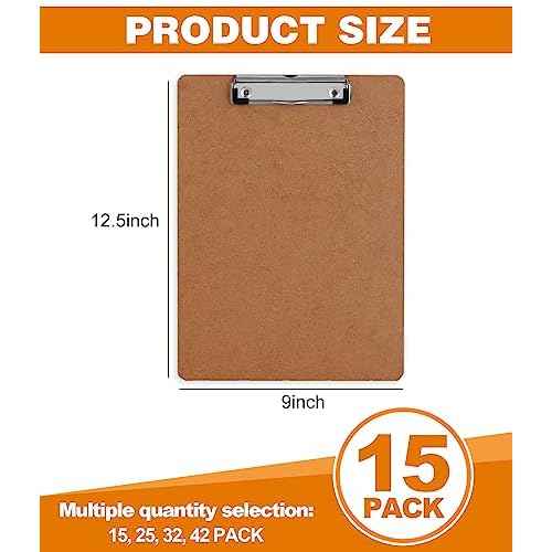 Clipboard, HERKKA 15 Pack Hardboard Office Clipboards Standard A4 Letter Size Clipboard with Low Profile Clip, Size 12.5 x 9 Inch