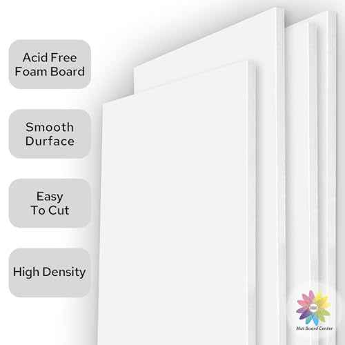 Mat Board Center Premium White Foam Core Board - 18x24 Inches, 3/16 Thick - 10 Pack, Acid-Free - Ideal for Mounting, Crafts, Art, and Presentations