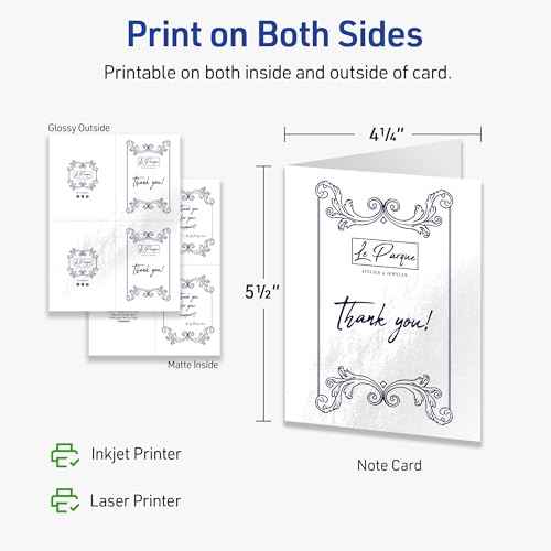 Avery Printable Rectangle Note Cards, 4.25" x 5.5", Glossy White Cardstock, Laser/Inkjet, 100 Total, Great for Thank You Cards, Event Invitations, and More