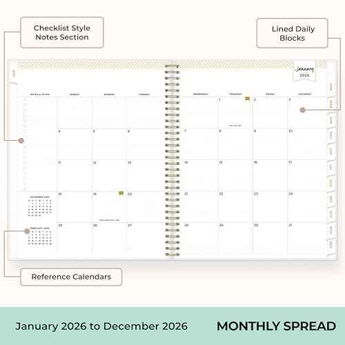 Blue Sky Day Designer 2026 Weekly and Monthly Planner Calendar, January 2026 - December 2026, 8.5" x 11", Flexible Cover, Durable Twin Wire Binding, Includes Storage Pocket, Stickers, Tile
