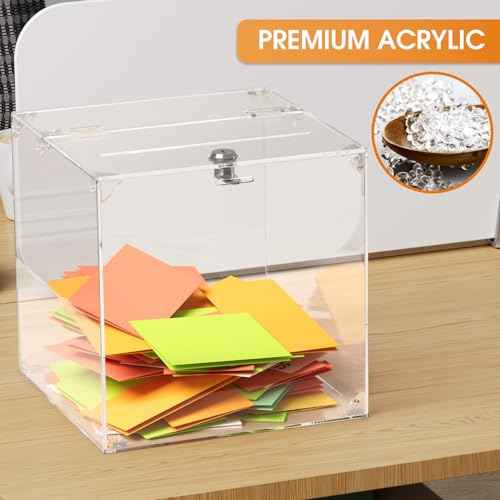 MaxGear Acrylic Donation Box, 9.8" x 9.8" x 9.8" Square Suggestion Box with Lock, Large Comment Case for Fundraising, Donating, Bar, School, 1 Pack
