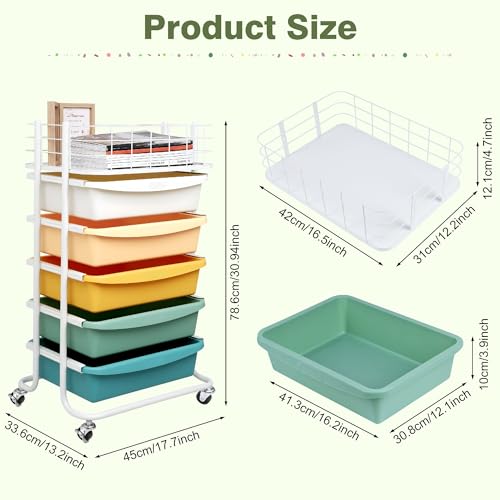 Rolling Storage Cart with 5 Drawers and Steel Top, Mobile Utility Organizer