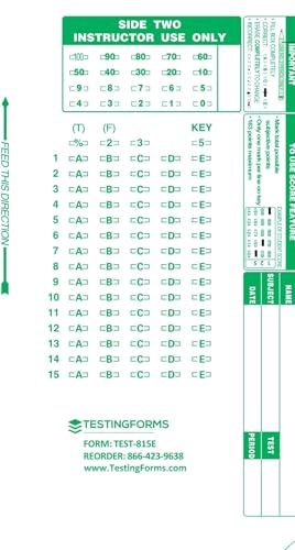 TestingForms TEST-815E Double Sided 15-Question Scantron Answer Sheets - Pack of 100
