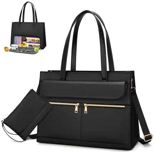 KKXIU 2-in-1 Laptop Lunch Tote Bag for Women, 15.6 Inch Insulated Leakproof Computer Bag, Large Work Purse for Office