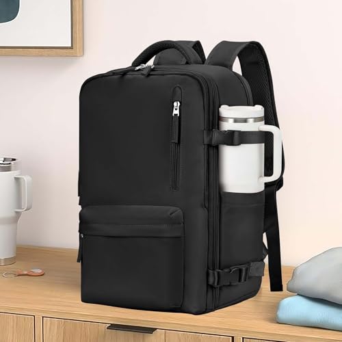 WONHOX Large Travel Backpack A56-Black Waterproof Laptop Daypack for Airplane
