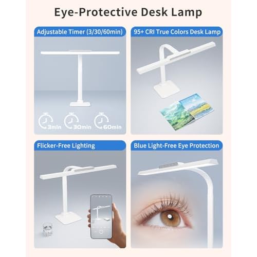 LED Desk Lamps for Home Office with Base, 24W Brightness Touch Control Desk Light, Adjustable Gooseneck Tall Office Lights for Drawing,Reading,Crafts,Gaming,Workbench,Architect,Study, White