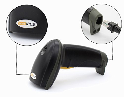 WoneNice USB Laser Handheld Barcode Scanner - Wired, High-Speed, Black