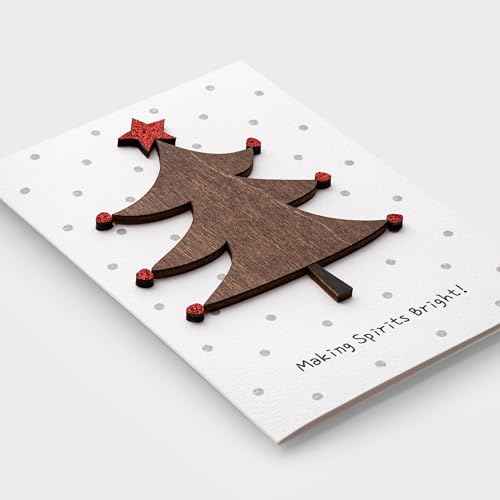 Handmade Christmas Cards with Premium 3D Wooden Design ? Set of 5 Unique Gift Cards with Kraft Envelopes ? Perfect for Friends & Family ? Boxed Merry Christmas Collection (Season of Joy)