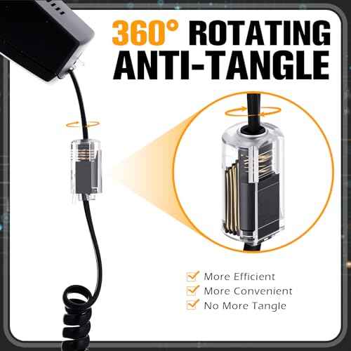 Kingdder 20 Pack Telephone Cord Detangler Anti-Tangle Telephone Handset Cable 360 Degree Rotating Landline Swivel Untangler Extended Cord for Office & Home Desk Phone, Black