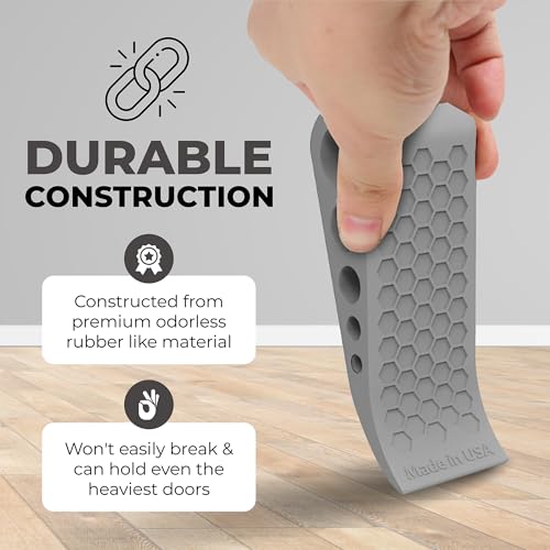 Gray 2-Pack Heavy Duty Rubber Door Stops for Bottom of Door - Non-Slip Honeycomb Design, Ideal for Carpet & Tile, Made in USA