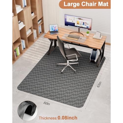 Blvornl Large Office Chair Mat for Hardwood Floor, Rolling Chair Mat for Hard Wood, Large Anti-Slip Hard Floor Protector, Heavy Duty Computer Desk Rug for Office and Home 50"*63" Dark Grey