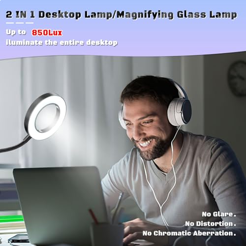Black 10X LED Lighted Magnifying Glass with Clip & Adjustable Arm