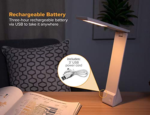 Bostitch Rechargeable LED Desk Lamp Gray, 3 Color Temperatures, Portable & Foldable