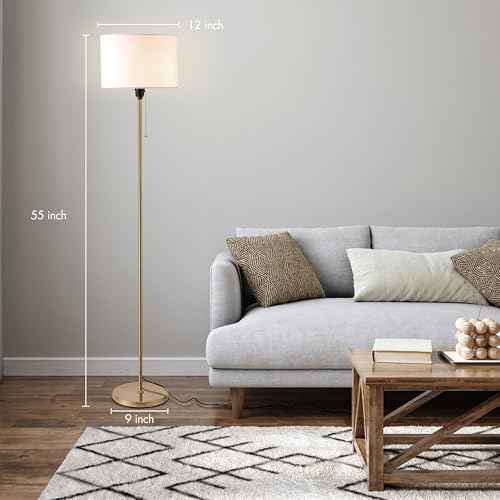 O¡¯Bright Ted - Drum Shade Standing Lamp, Pull Chain Switch, E26 Socket, Modern Minimalist Design, Simple Floor Lamp for Living Room, Bedroom, Office, Antique Brass