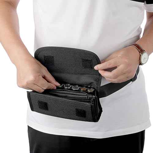 BSTKEY 2 Pack US Coin Holder Coin Dispenser, Fanny Pack with Banknote Waiters Purse Coin Sorter Coin Organizer, Black Coin Storage Bag with Belt for Waitress Server Collector Cashier Change