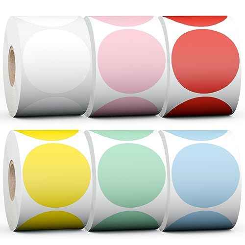 Misofuki 2" 4500 Labels 6-Color Assorted Circle Direct Thermal Stickers Label Rolls Bulk Set Compatible for Zebra Rollo MUNBYN POLONO & Other Thermal Printers,Self-Adhesive Round Direct Thermal Labels