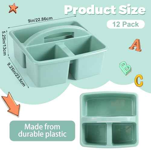 12 Pcs Classroom Caddy with 3 Compartment - Multipurpose Portable Plastic Storage Table Caddies with Handles for School Home Office Organizer(Green)