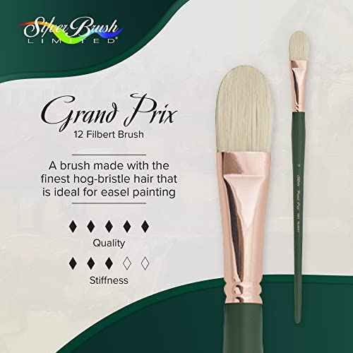 Silver Brush Limited 1003-12 Grand Prix Filbert Paintbrush for Oil Painting, Size 12, Long Handle