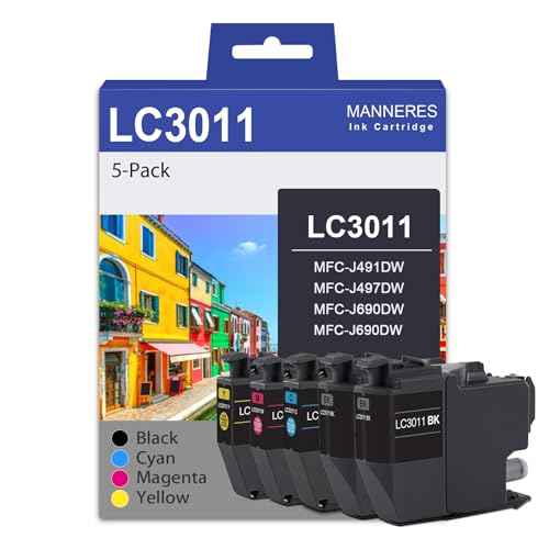 LC3011 Ink Cartridges (2BK/1C/1M/1Y, 5-Pack) Replacement for Brother LC3011 LC3011BK LC3011C LC3011M LC3011Y Ink Cartridges Work with MFC-J497DW MFC-J491DW MFC-J895DW MFC-J690DW Printer